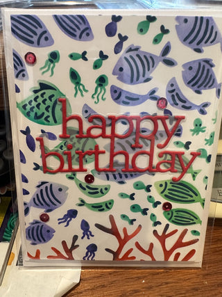 Birthday Card - "happy Birthday" purple/green fish G210|65249