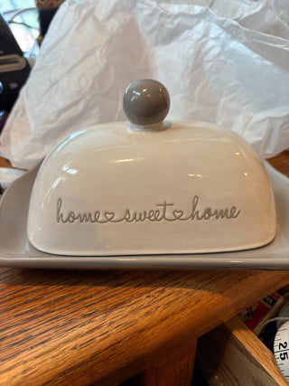 Farmhouse Butter Dish "home sweet home" gray/taupe RCD