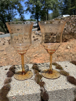 12F 2 FOSTORIA GLASS CO. SEVILLE ETCH AMBER GLASSES RSV|78983
