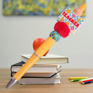 Beaded Refillable Pen Yellow Teacher w/Red Fluff RSV|67105
