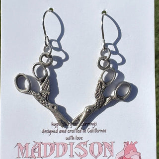Pewter Crane Scissor Earrings MTS|128809