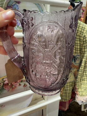 Purple  Rare Vintage L.E. Smith Amethyst Windmill Glass Pitcher, 6.5x6 invhes
