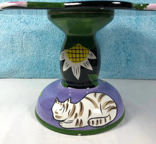 Vintage Rare Groovy Dog & Cat By Chaleur 12" Ceramic Cake stand dessert plate #62 VV MTS|69055