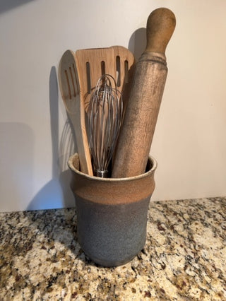 Studio Pottery Crock/Vase, Speckled Brown and Grey