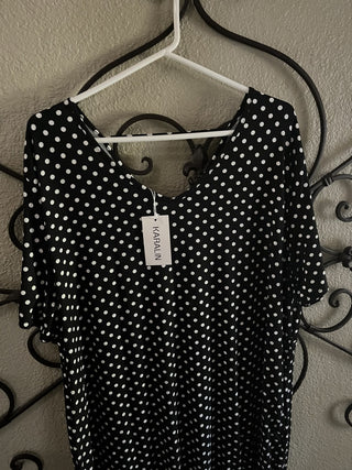 New with Tags Women's 2XL Long Blk/White Polka Dot Dress RCD|119456