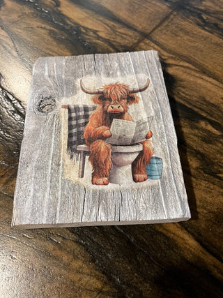 Catching Up On The News Bull Design on Wood Block RSV|80023