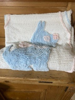 Vintage Chenille Pink Blue  Dog Baby Blanket RCD|59262