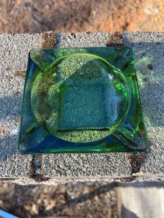 JP AS IS 4.5” x 4.5” vintage mid-century modern green glass square ashtray