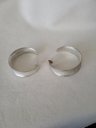 Hammered Silver Toned 2-1/4" Round Hoop Earrings RCD|101036