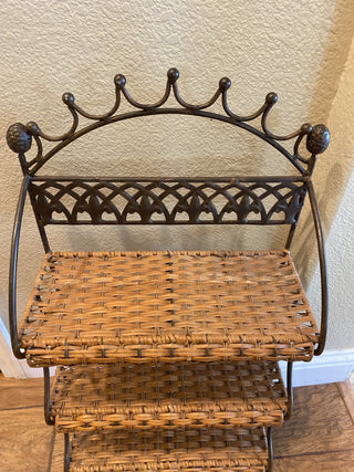 VTG 3-tier iron and rattan shelf|55472