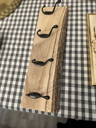 Raw Edge Wood with 4 Iron Hooks MTS