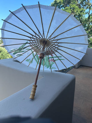 Vtg. Asian Parasol. Silk / bamboo, 24" diameter, floral design RCD