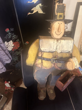 Metal and Wood Pilgrim with pumpkin bag #47 VV MTS|126202