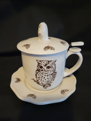 Andrea by Sadek "Baby Owls" Mug, Lid, Saucer 4 pcs RCD