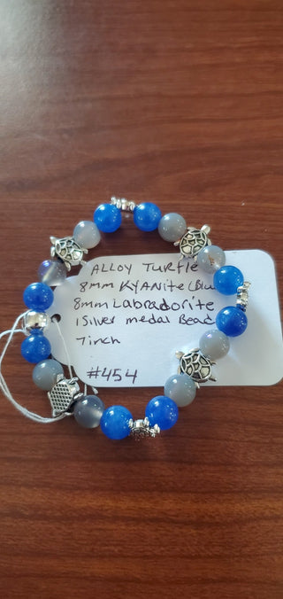 Bracelet #454 alloy turtles and labradorite. B.kyanite