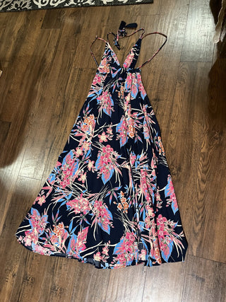 Lulu's Tropical Hawaiian Backless & Plunging Neckline w/High Side Slit Maxi Dress Size XS RCD