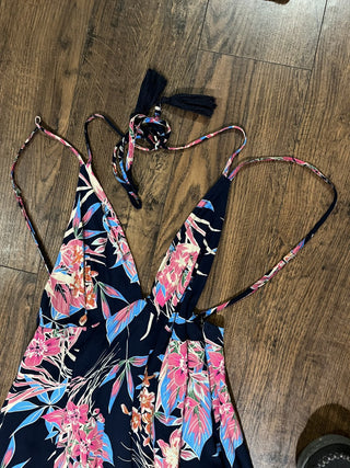 Lulu's Tropical Hawaiian Backless & Plunging Neckline w/High Side Slit Maxi Dress Size XS RCD
