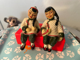 Oriental Asian Sisters PAIR Sitting 1942-1956 circa MTS