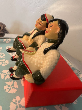 Oriental Asian Sisters PAIR Sitting 1942-1956 circa MTS