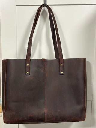 Brown Retro Craxy Horse Large Leather Tote MTS|59998