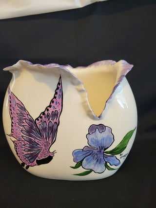 Hobbyist Ruffled Vase w/Butterfly & Flower, Signed RCD|99364