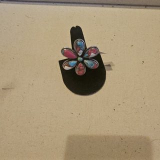 .925 big flower cotton candy turquoise statement ring sz 7|92083