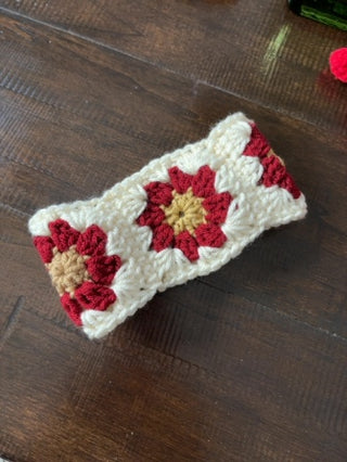 Burgundy Flower Crochet Headband