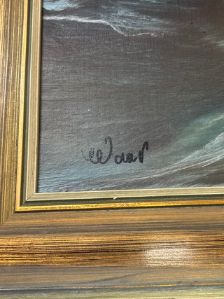 VTG ship painting/oil on canvas/signed Waar