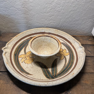 Handmade Pottery Daffodil Chip & Dip Bowl MTS|119799