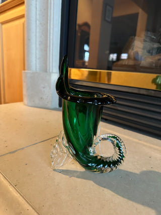 Murano Sommerso Jack in the Pulpit Cornucopia Green/clear glass vase|62626