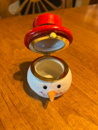 Vintage Porcelain Snowman Head Hinged Trinket Box  RSV|123745