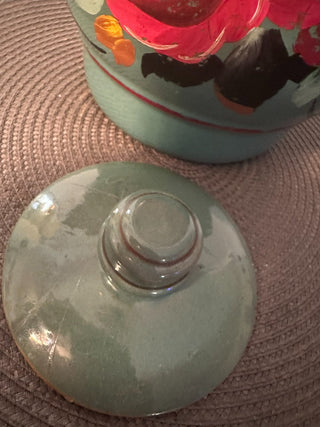 Crockery Cookie 1940's Vintage Green with Lid MTS