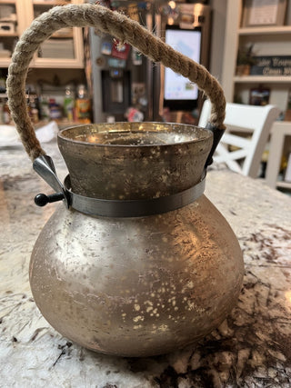 Gold Mercury Glass Vase / Jar with Rope Handle - RCD