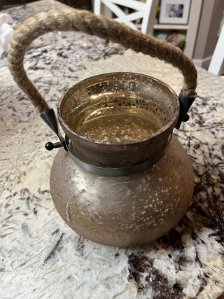 Gold Mercury Glass Vase / Jar with Rope Handle - RCD