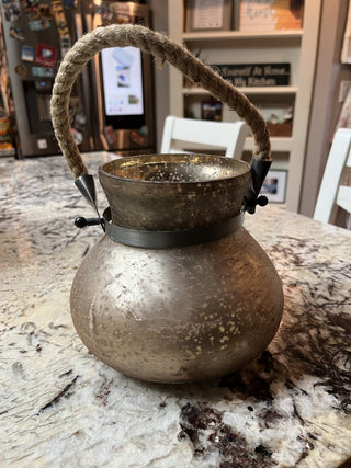 Gold Mercury Glass Vase / Jar with Rope Handle - RCD