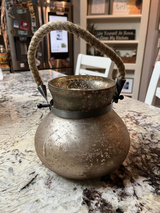 Gold Mercury Glass Vase / Jar with Rope Handle - RCD