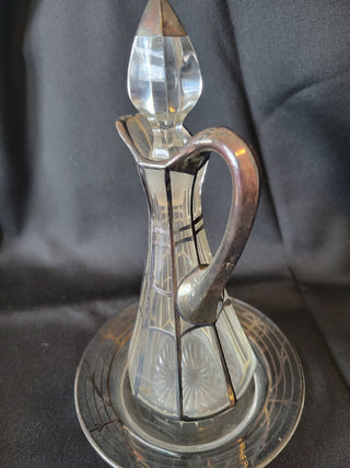 Silver Overlay Glass Cruet w/Stopper and Saucer RCD|61423