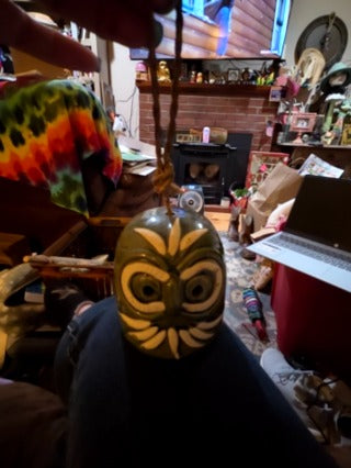 Vintage Owl Bell Ceramic Japan Green with White Accents 3”x3”