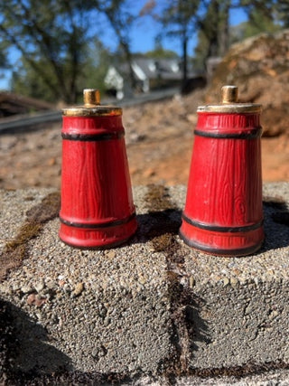 VINTAGE REGAL CHINA FARM RED CHURN SALT AND PEPPER SHAKER SET Country Heavy