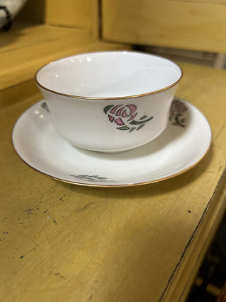 12F Signed Haviland China Teacup & Saucer - Stencil Rose Pattern MTS|70864