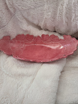 Vintage Hand-made Pink Oval Ceramic Dish|74043
