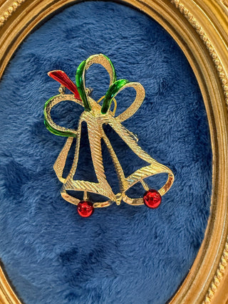 VTS GERRY'S Christmas Bells Goldtone Pin Brooch Christmas Holiday Jewelry|140241