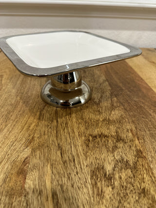 Cynthia Rowley White and Silver Pedestal Plate