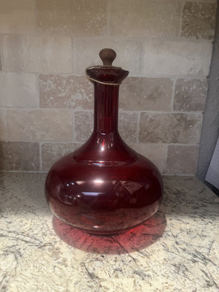 Red Glass Genie Bottle with Lid RCD