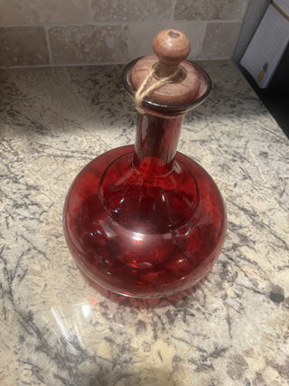 Red Glass Genie Bottle with Lid RCD