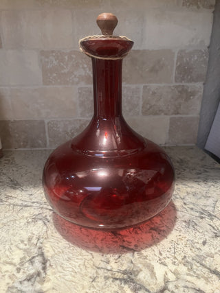 Red Glass Genie Bottle with Lid RCD