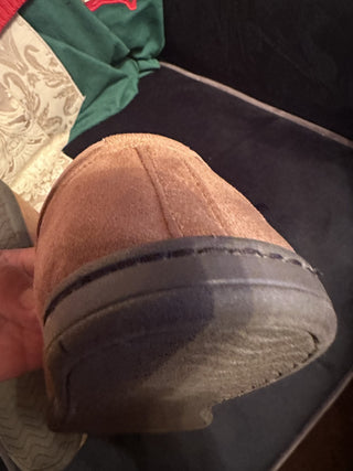 Denver Broncos NFL Football Logo FOCO Tan Sherpa Moccasin Shoes Mens L #47 VV MTS|133143