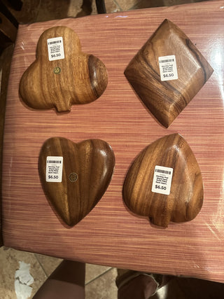 Monkey Pod Wood Card Suite Plate Each Heart, Spade, Diamond, Club Snack nuts poker MCM #47 VV MTS|98081