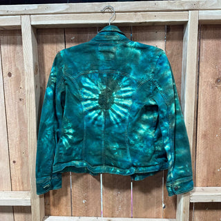 "Live a Little" brand Size Med. Teal multi tie dye jean jacket|50360