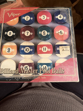 Billiard Master Pool Balls and 2 blue chalks 21/4"  #47 VV MTS